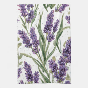 Linge De Cuisine Fleurs de lavande violette aquarelle botanique