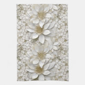 Linge De Cuisine Fleurs de Lotus Blanc Or (Vertical)