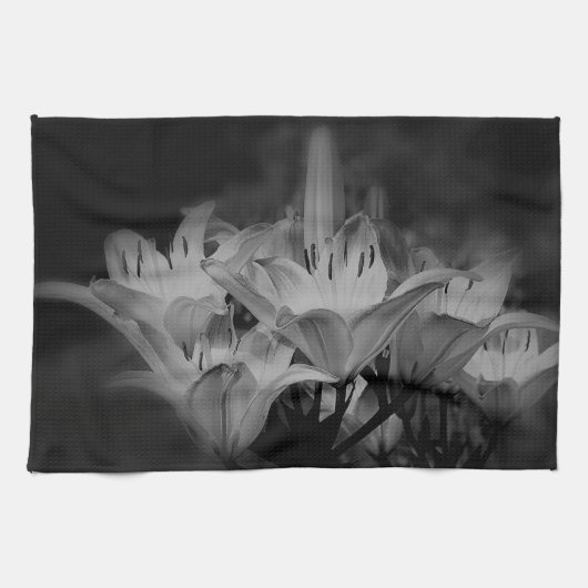 Linge De Cuisine Fleurs de lys en noir et blanc (Horizontal)