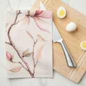 Linge De Cuisine Fleurs de magnolia élégantes à l'aquarelle douce  (Quart Plié)
