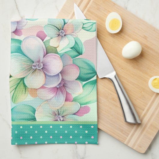 Linge De Cuisine Fleurs de magnolia pastel (Quart Plié)
