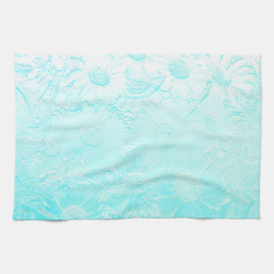 Linge De Cuisine Fleurs de marguerite bleu glace au look embossé fl