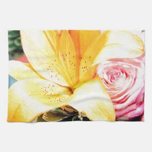 Linge De Cuisine fleurs de mariage rose orange étoile lis rose