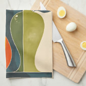 Linge De Cuisine Fleurs de milieu de siècle Bleu fumé Vert olive Ci (Quart Plié)