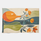 Linge De Cuisine Fleurs de milieu de siècle Bleu fumé Vert olive Ci (Horizontal)