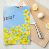 Linge De Cuisine Fleurs de moutarde et cerfs-volants et nuages (Quart Plié)