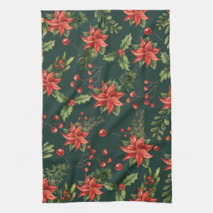 Linge De Cuisine Fleurs de Noël Baies Rouges Botanique