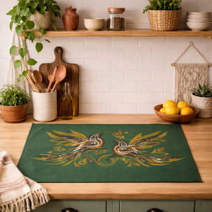Linge De Cuisine Fleurs de Oiseaux Vintage Personnalisées Vert