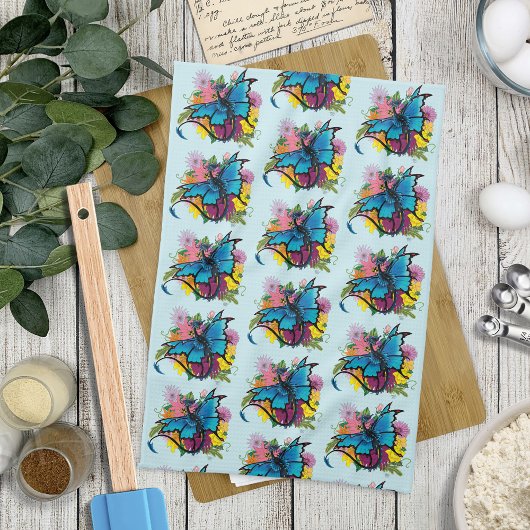 Linge De Cuisine Fleurs de papillon bleu Dragon