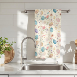 Linge De Cuisine Fleurs de Pâques et feuilles aquarelles vintage Œu