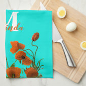 Linge De Cuisine Fleurs de pavot orange Monogramme floral Nom initi (Quart Plié)
