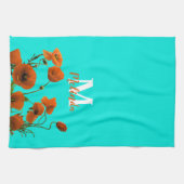 Linge De Cuisine Fleurs de pavot orange Monogramme floral Nom initi (Horizontal)