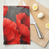 Linge De Cuisine Fleurs de pavot rouge (Quart Plié)
