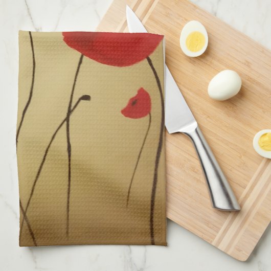 Linge De Cuisine Fleurs de pavot rouge (Quart Plié)