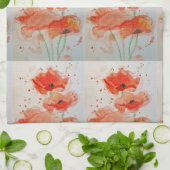 Linge De Cuisine Fleurs de pavot rouge Poppies Aquarelle florale (Plié)