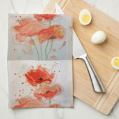 Linge De Cuisine Fleurs de pavot rouge Poppies Aquarelle florale (Quart Plié)
