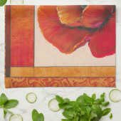 Linge De Cuisine Fleurs de pavot sur Tan et Arrière - plan orange (Plié)