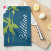 Linge De Cuisine Fleurs de pavots graphiques en blanc rose bleu (Quart Plié)