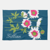 Linge De Cuisine Fleurs de pavots graphiques en blanc rose bleu (Horizontal)