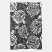 Linge De Cuisine Fleurs de pivoines blanches sur gris foncé (Vertical)