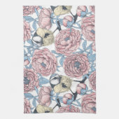 Linge De Cuisine Fleurs de pivoines et oiseaux (Vertical)