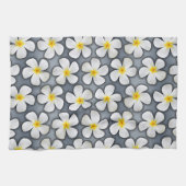 Linge De Cuisine Fleurs de Plumeria blanche sur argent (Horizontal)