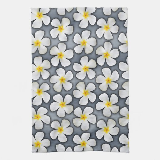 Linge De Cuisine Fleurs de Plumeria blanche sur argent (Vertical)
