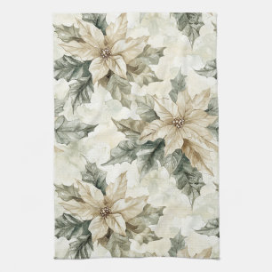 Linge De Cuisine Fleurs de Poinsettia crème
