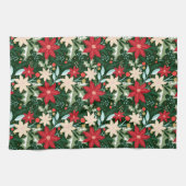 Linge De Cuisine Fleurs de Poinsettia et Noël Feuille (Horizontal)