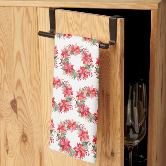 Linge De Cuisine Fleurs de Poinsettia rouge et couronne de Berry (Pliage en tiers)