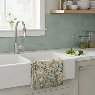 Linge De Cuisine fleurs de prairie ambre