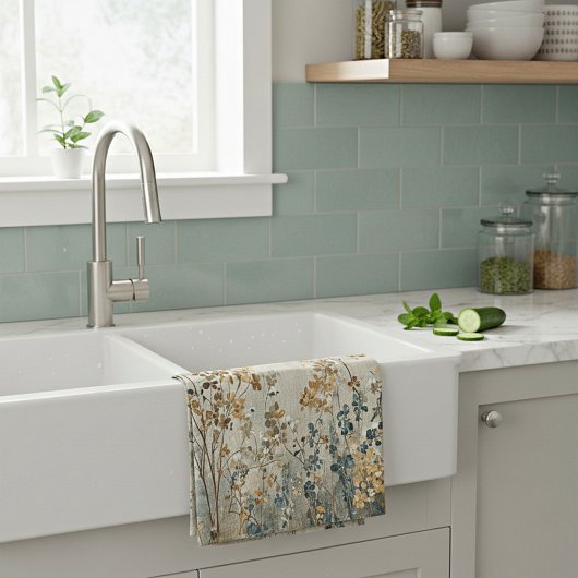 Linge De Cuisine fleurs de prairie ambre