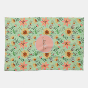Linge De Cuisine Fleurs de printemps colorées Fille Nom Monogramme