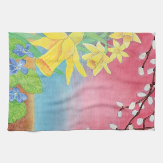 Linge De Cuisine Fleurs de printemps - Daffodiles, Saule, Violets (Horizontal)