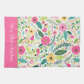 Linge De Cuisine Fleurs de printemps roses et vertes (Horizontal)