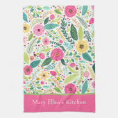 Linge De Cuisine Fleurs de printemps roses et vertes (Vertical)