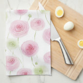 Linge De Cuisine Fleurs de Renoncule Rose Menthe (Quart Plié)