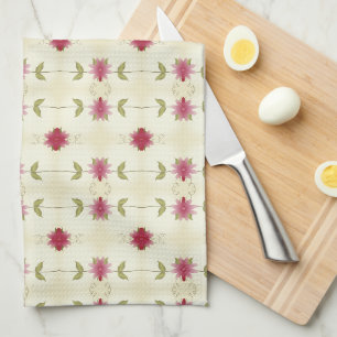 Linge De Cuisine Fleurs de rose avec blanc vert et blanc