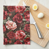 Linge De Cuisine Fleurs de rose rose rouge (Quart Plié)