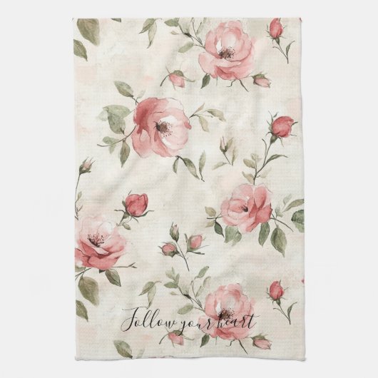 Linge De Cuisine Fleurs de roses roses (Vertical)