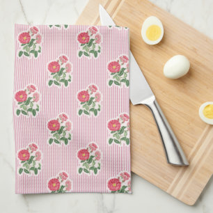 Linge De Cuisine Fleurs de roses sauvages vintage roses rayées