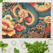 Linge De Cuisine Fleurs de serpent vert (Plié)