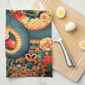 Linge De Cuisine Fleurs de serpent vert (Quart Plié)