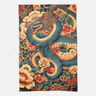 Linge De Cuisine Fleurs de serpent vert