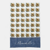 Linge De Cuisine Fleurs de soleil et Faux Denim Fancy Monogramme (Vertical)