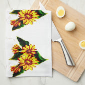 Linge De Cuisine Fleurs de soleil peintes (Quart Plié)