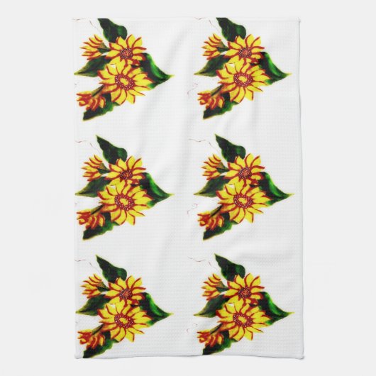 Linge De Cuisine Fleurs de soleil peintes (Vertical)