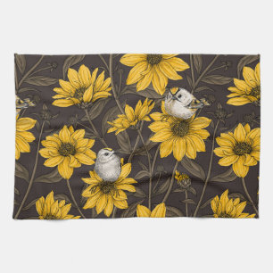 Linge De Cuisine Fleurs de soleil sauvages et crêtes d'or/ jaune