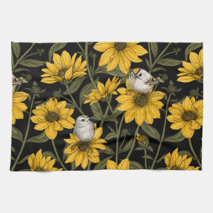Linge De Cuisine Fleurs de soleil sauvages et crêtes d'or/ jaune