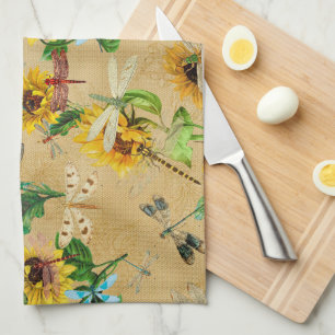 Linge De Cuisine Fleurs de soleil vintages et libellules